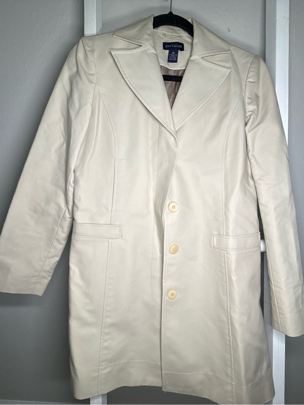 Ann Taylor Cream Leather Trench Coat
